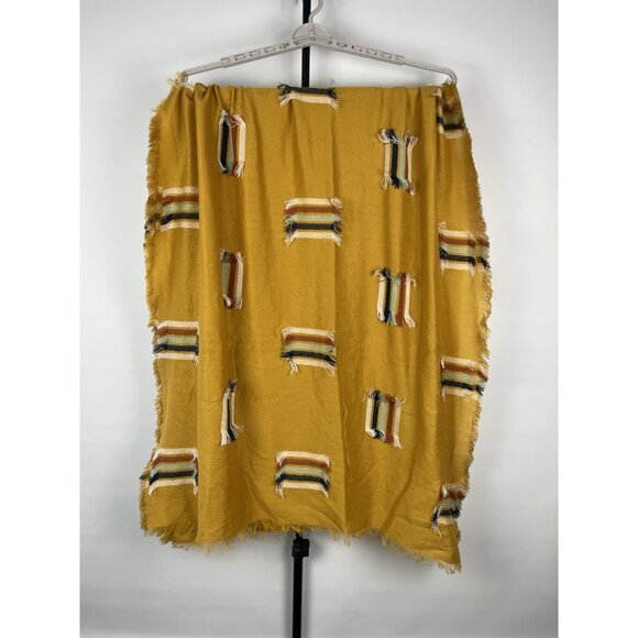MADEWELL FRINGE STRIPE JACQUARD SCARF BOHO LIGHTWEIGHT YELLOW RAINBOW WRAP SCARF - Picture 3 of 7